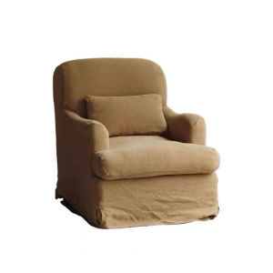 Retro American Single Sofa Linen Fabric Art Casual Reception Guest House Living Room Small Model Hostel Lounge Chair