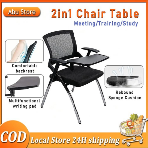 Folding Office Chair 2 in 1 Training Chair Table Conference Room Chair Classroom Chair With Writing Board Cup Holder Ergonomic Integrated Chair Table Arm Chair for Meeting Room Computer Chair