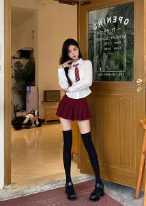 Wuuuus Black Socks Womens Summer Thin JK Japanese Style Calf Socks Spring & Fall Stockings Pressure Knee High Knee Socks