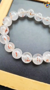 Collection Grade Rare Icy Petrified Piao Hua Nan Hong Red Agate Bracelet
