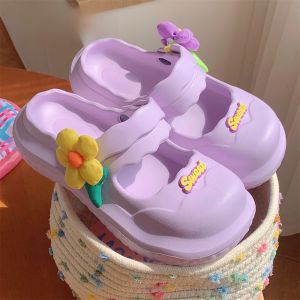 Sweet Fairy Style Beach Holiday Thong Sandals Womens Summer Fashionable Thin Strap Head Cover Slippers Floral Print Flat Bottom