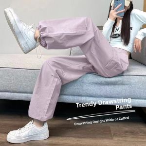 American Style Quick Dry Work Pants Women Summer Thin Ice Silk Casual Sun Protection Trousers Loose Cuffed Sports Climbing Pants