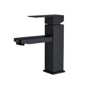 Square Single Hole Black Cold & Hot Water Basin