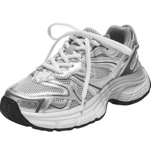 Agsdon | Breathable Thick-Heeled Silver Dad Shoes Female