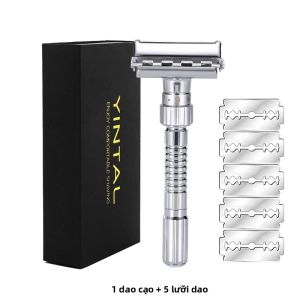 Dao Cạo An Toàn Hai Lưỡi Có Thể Điều Chỉnh Hợp Kim Kẽm Mạ Crôm Kèm 5 Lưỡi Dao Dành Cho Nam Nữ Cạo Toàn Mặt Nách Vùng Bikini