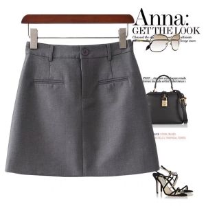 Black High Waist A-Line Mini Skirt Womens Suiting Fabric Anti-Light Short Skirt Spring Summer New Arrival Slimming Effect