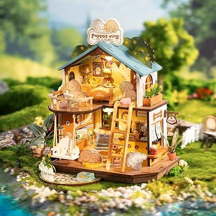 Robotime Rolife 1:24 Puppy's Cozy Villa DIY Miniature Wooden House toys for kids Boy Girls Gifts