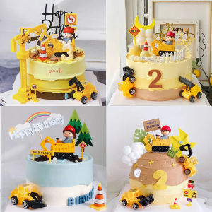 Construction Vehicle Cake Decoration Digger Toy Model Engineering Car Display Piece Birthday Present for Boys