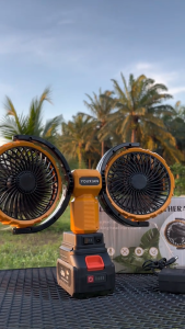 YOUXIAN พัดลมคู่พกพา 2-in-1 | ที่ชาร์จสำรอง & ความเย็นเบา ๆ | เบตเตอรี่ Li-ion 20V 9AH | ปรับได้ 360° | กันยุง | เหมาะสำหรับกลางแจ้งและสำนักงาน