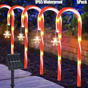 5-in-1 Solar Candy Cane Stakes Outdoor Christmas Yard Lawn Driveway Garden Decor Gift