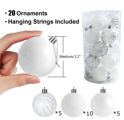 Protree 20-Pack Christmas Tree Christmas Ball Ornaments - White