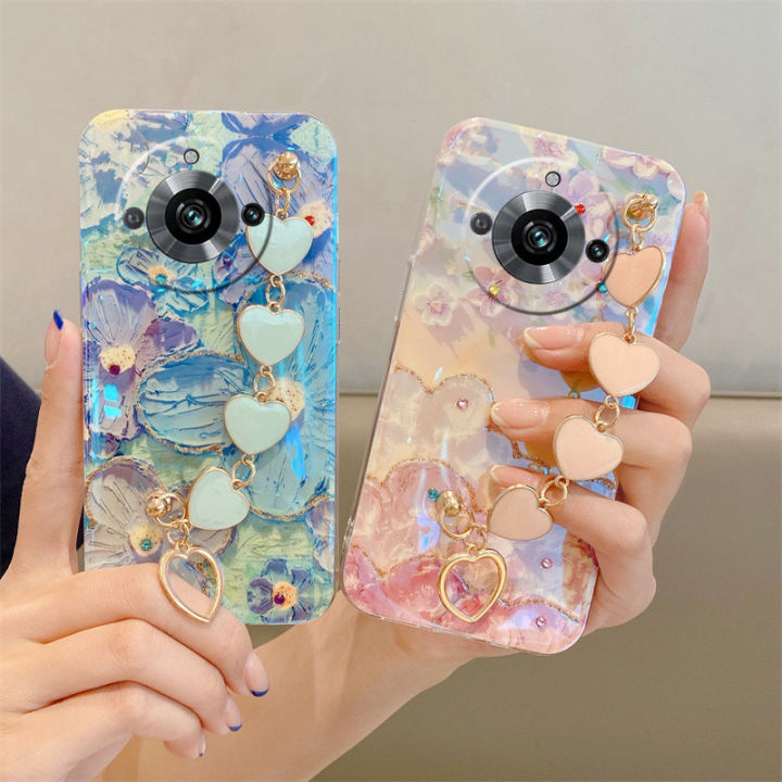 Phone Case Realme11 Pro Realme 11 Pro Plus 5G Luxury Elegant Vintage Blu ray Rhinestone Flowers Soft Cover with Heart Bracelet Casing 2023 Lazada PH