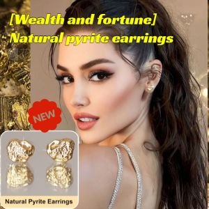 [Wealth and fortune] Natural pyrite earrings Lava earrings Simple temperament Meteorite earrings Dai