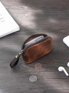 Crazy Horse Retro Leather Handmade Small Coins Holder Zipper Keys Case Pouches Bluetooth Earphone Micro USB Storage Bags