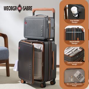 Expandable Womens Travel Luggage with Large Deep Storage and Side Opening 20 inch