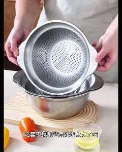 Stainless Steel Double-Ear Basin/Binaural Sieve Basket/Strainer/ Rice Drainer/Dough Bowl/Deep Bowl/ Cooking Pot/Colander/Washing Bowl Vegetables Fruit/Mixing/Salad/Storage Basket