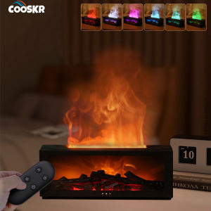 Aroma Air Humidifier Essential Oil Diffuser เตาผิงเปลวไฟ Humidifier น้ําหอมหน้าแรกพร้อมไฟ LED และรีโมทคอนโทรล