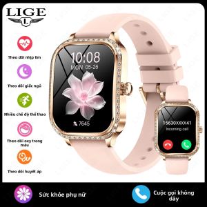 LIGE | Đồng Hồ Thông Minh LIGE Mạ Vàng Hồng Đính Kim Cương Dành Cho Nữ Hỗ Trợ Gọi Bluetooth Chống Nước Theo Dõi Sức Khỏe Tương Thích Android Và iOS.