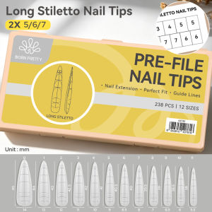BORN PRETTY | BORN PRETTY Long Stiletto Nail Tips With Built-in Guide Lines Full Cover 238PCS 12 Sizes Reshape Into Multiple Shapes Salon Nail
