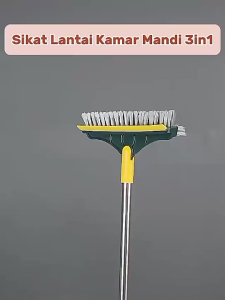 Sikat Sapu Wiper 3in1 Alat Pembersih Lantai Kamar Mandi Toilet Dinding WC Kaca Keramik Magic Broom Serbaguna / Bathroom Floor Brush Gagang Panjang Fleksible Putar Plastik Karet Nylon Silicone Gosok Stainless Steel Multifungsi Minimalis Elegant Milenial