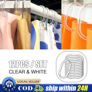 12pcs/Set White Plastic c Shape Bath Drape Shower Ring Loop Bendable Bathroom Curtain Hooks