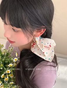 Khăn Vuông HỒNG PASTEL Ruột Lớn Tóc Cho Nữ Nơ Tươi Tóc Dây Cao Đuôi Ngựa Phụ Kiện Tóc