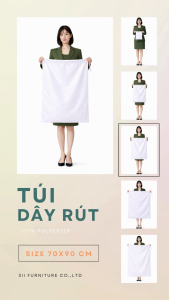 Túi dây rút cỡ lớn 3II HOME vải Taffeta 210T màu trắng | Túi đựng quần áo chăn mền đồ spa khách sạn phòng gym du lịch nhẹ bền nhiều kích thước