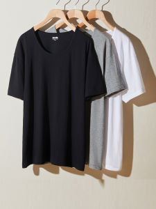 Loose Fit Cotton Short Sleeve T-Shirt for Dad Elderly Men Summer Thin Breathable round Neck Sweatshirt Comfortable Home Wear