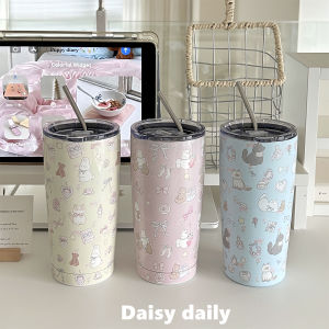 Original Cute Cat Design Insulated Stainless Steel Water Bottle 550ml High Temperature Resistant Straw Portable Cold And Warm Keeping