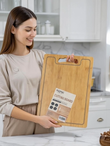 MAMA FEELS BAMBOO WOODEN CUTTING BOARD 34cm x 24cm | 0.8cm THICK  FOOD SAFE CHOPPING BOARD