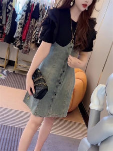 Internet Celebrity Top-Selling Product Fashion Denim Dress Womens Summer 2023 New Arrival K-style Slim Looking Short Sleeve Stitching Fashionable Skirt