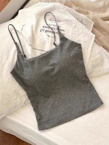 Adjustable Strap Vest Womens Summer Grey Inner Wear Outer Wear One-Piece Base Top with Chest Pad Halter Neck Design