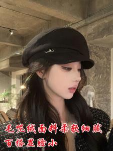 Korean Style Wide Brim Painter Hat Small Plush Surface Autumn Winter Fashionable Retro Octagonal Cap for Women Elegant Streetwear