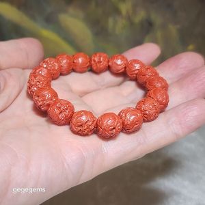 Premium 11.5mm purest natural Cinnabar 3 dimensional carvings Dragon bracelet
