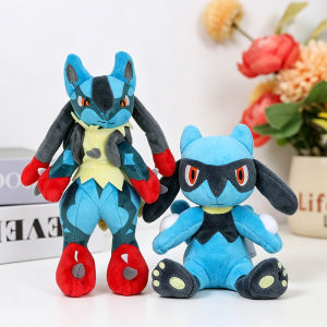 Takara Tomy | Riolu Lucario Pokemon Plush Toy Mega Riolu Lucario Evolved Cartoon Anime Games Soft Stuffed Doll Halloween Christmas Gifts