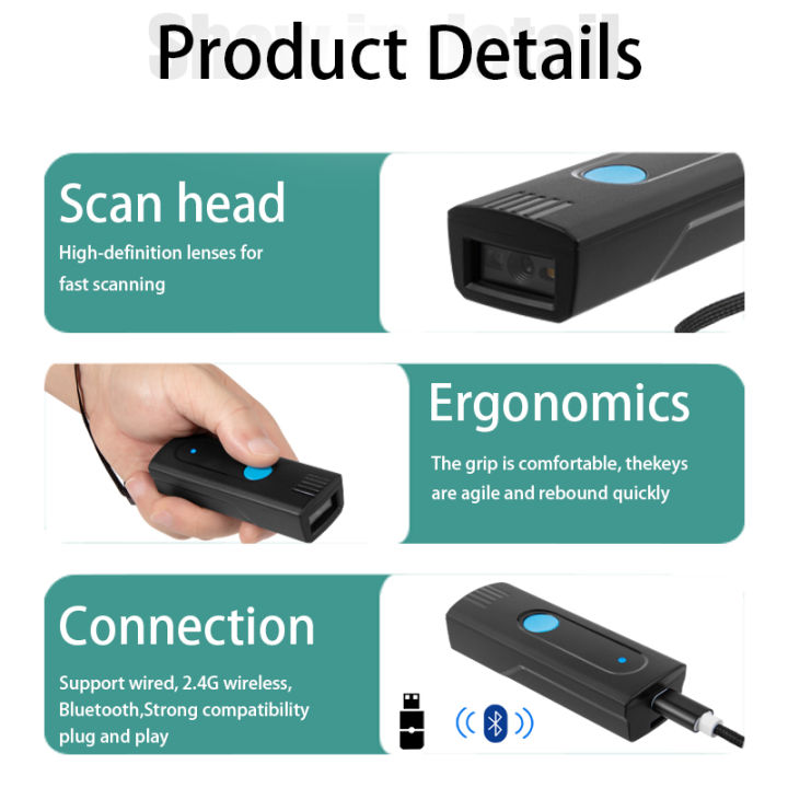 Long Distance Wireless BT V5.0 Barcode Reader Small Pocket Scanner ...