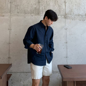 Linen Long Sleeve Collared Shirt Mens Casual Loose Iron-Free White Shirt Trendy Spring Autumn New Style David Brand