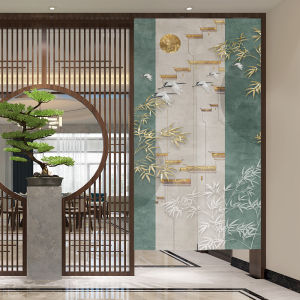 New Chinese Style Luxury Bamboo Door Curtain No Punching Required Bedroom Bathroom Partition Curtain Home Use Magic Tape