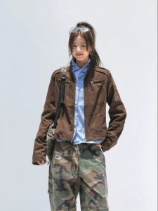 CHANT2nd | American Short Retro Brown Stand Collar Jacket Autumn