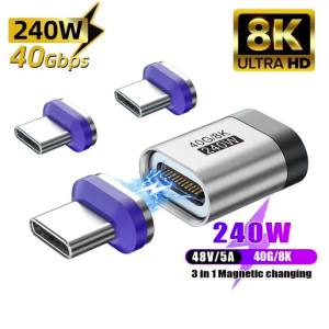 USB4.0 240W Type-C to Type-C Magnetic Adapter 24Pin Thunderbolt 4 Fast Charge Magnet Converter Cable 8K 60Hz USB-C OTG Adapter