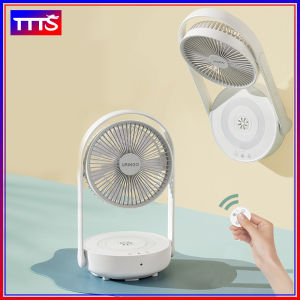 ยูเอสบีพัดลมเล็ก พกพาสก์ท็อปแบบสั่นรีโมทคอนโทรลตั้งแคมป์กลางแจ้งลมแรงนักเรียนหอพักโต๊ะสำหรับสำนักงานแบบชาร์จไฟได้หมุนได้เงียบอัตโนมัติ