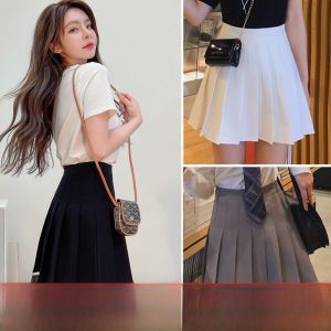 กระโปรงจีบเอวสูงสีดำและสีเทาสำหรับผู้หญิง กระโปรงสั้นทรงเอเข้ารูป กระโปรงจีบทรงสั้นสไตล์เกาหลี กระโปรงจีบลายดอกไม้