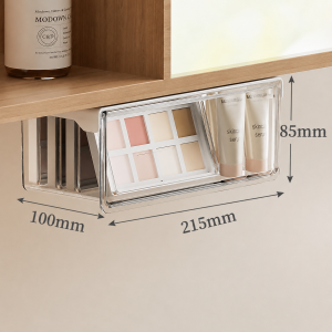 Under Cabinet Drawer Organizer Clear PET ABS Storage Box 33° Tilt Pull Out Makeup Cotton Swab Holder for Bathroom Kitchen