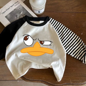 Color Block Animation พิมพ์แขนยาวผ้าฝ้ายเสื้อยืดสําหรับผู้ชายผู้หญิงเด็กดูดซับเหงื่อ Crewneck Cool สไตล์อินเทรนด์