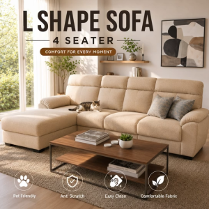 Familystar2u 4 Seater L Shape Sofa Anti Scratch Easy Clean Pets Friendly Office Living Room Hotel Airbnb Condo Home 3890