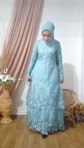 Gamis 2 Tingkat Full Brukat / Dress Malaysia Tile Mutiara / Gamis Full Brukat / Baju Muslimah / Busui