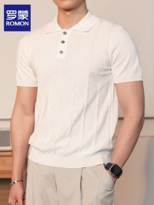 ROMON | Knit Turn-down Collar Polo Thin Summer Business Leisure Jacquard Short Sleeve T-Shirt