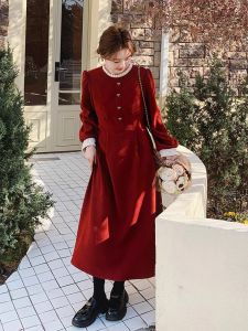 Elegant Red French Style Long Dress for Women Engagement Wedding Perfect for Chinese Zodiac Year Return Home Beautiful A-Line Skirt