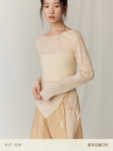 เสื้อยืดคอกลมแขนยาวทรงสลิมฟิต MurmurMi ทรงเข้ารูปสำหรับผู้หญิง ทรงเข้ารูป ฤดูใบไม้ผลิ 2025 ผ้าคอตตอนผสมโพลีเอสเตอร์