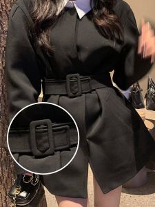 กระดุมผ้าคาดเอวเสื้อโค้ทผู้หญิงกระดุมเสื้อกันลมหัวเข็มขัดแบบปรับได้เข็มขัดกระดุมทรงสี่เหลี่ยมกระดุมประดับเสื้อแมทช์ง่าย